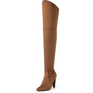 Women's Brown/Suede Faux Leather Thigh High Over The Knee Long Pointed Toe Boots